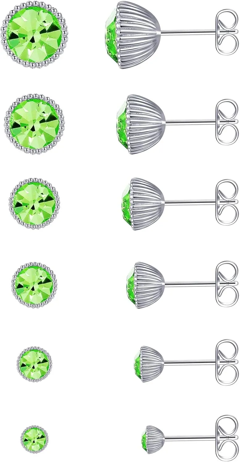 6 Pairs Rhinestone Stud Earrings Set,Hypoallergenic Earrings for Women Trendy Birthstone Jewelry Gifts
