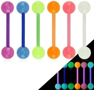 6 Pc Glow in The Dark Bioflex Barbells Tongue Nipple Rings Retainers for Piercings 14G 5/8" No Metal