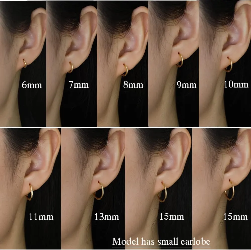 6mm 7mm 8mm 9mm 10mm 11mm 13mm 15mm Huggie Hoop Earrings 925 Sterling Silver 18k Gold Plated 1.3mm Thin Cartilage Hinged Tiny Mini - Medium Huggy Hoop Earrings