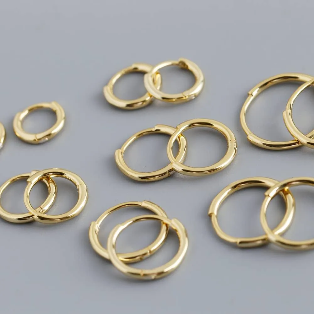 6mm 7mm 8mm 9mm 10mm 11mm 13mm 15mm Huggie Hoop Earrings 925 Sterling Silver 18k Gold Plated 1.3mm Thin Cartilage Hinged Tiny Mini - Medium Huggy Hoop Earrings