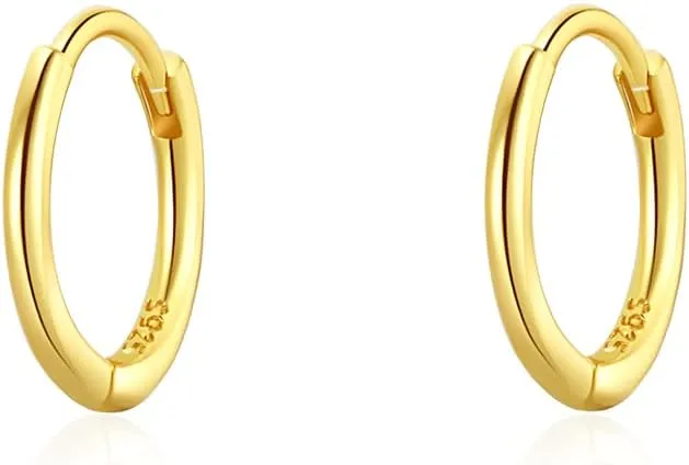 6mm 7mm 8mm 9mm 10mm 11mm 13mm 15mm Huggie Hoop Earrings 925 Sterling Silver 18k Gold Plated 1.3mm Thin Cartilage Hinged Tiny Mini - Medium Huggy Hoop Earrings