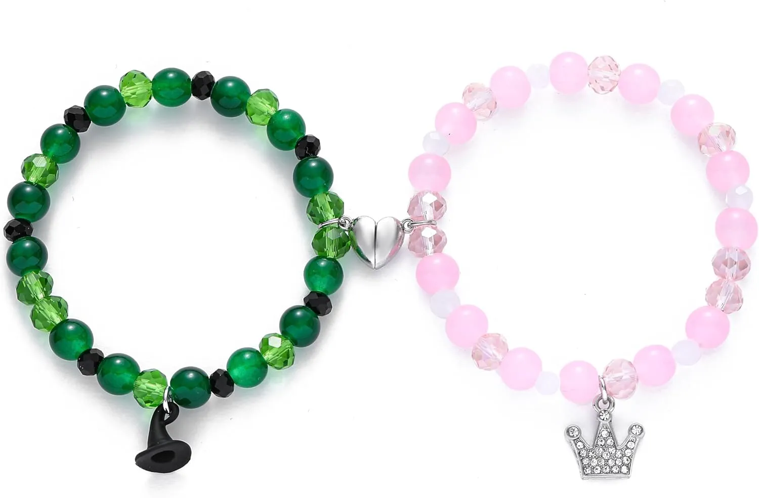 7-Almond Elphaba Galinda Friendship Matching Bracelets Rhinestone Crown Witch Hat Matching Bracelets BFF Couples Accessories Christmas Valentine's Day Jewelry Gifts for Party Dress Decor