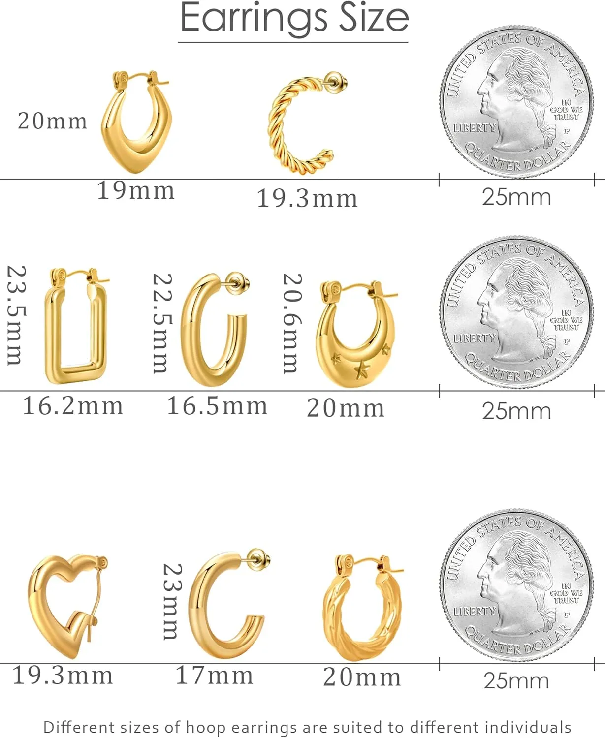 8 Pairs Stainless Steel Chunky Gold Silver Hoop Earrings Set,Gold Earrings for Women,Hypoallergenic Hoop Huggie Trendy Jewelry Earrings for Women