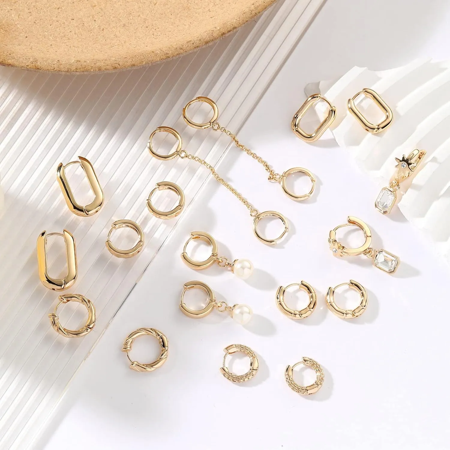 9 Pairs Gold Chunky Hoop Earrings Set for Women, 14K Gold Plated Twisted Huggie Hoop Earring Hypoallergenic, Lightweight Thick Open Hoops Earrings Jewelry Gifts.