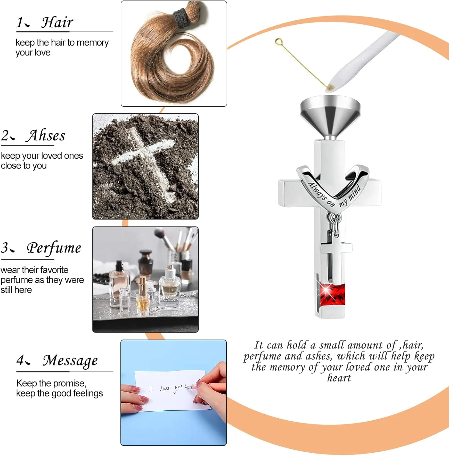 9 Pcs Heart Cross Cubic Urn Necklace for Ashes Keepsake Cremation Jewelry Stainless Steel Necklace Crystal Memorial Pendant Heart Locket Ashes Jewelry for Women Men Loved Ones, 9 Styles