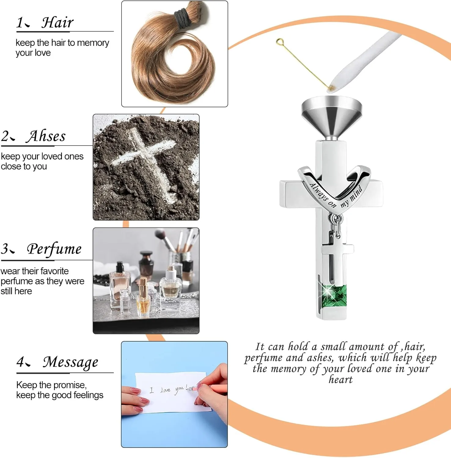 9 Pcs Heart Cross Cubic Urn Necklace for Ashes Keepsake Cremation Jewelry Stainless Steel Necklace Crystal Memorial Pendant Heart Locket Ashes Jewelry for Women Men Loved Ones, 9 Styles