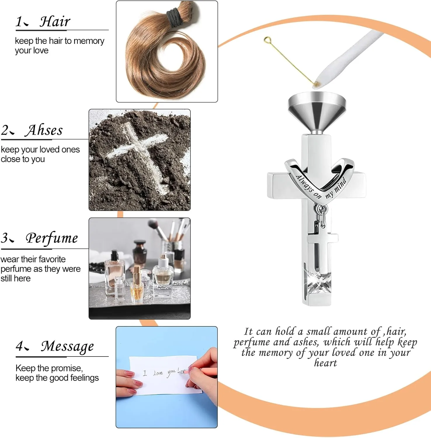 9 Pcs Heart Cross Cubic Urn Necklace for Ashes Keepsake Cremation Jewelry Stainless Steel Necklace Crystal Memorial Pendant Heart Locket Ashes Jewelry for Women Men Loved Ones, 9 Styles