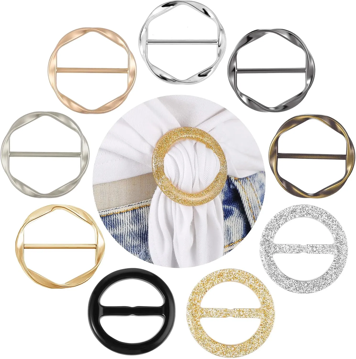 9 PCS Shirt Clip, Scarf Ring Shirt Clips for Women Clothing T-Shirt Ties Cinch Rings Round Waist Cincher Clip Shirt Tightener Clip Scarf Buckle Stylish Accessories for Sweater, Shawl, Tie, Dress