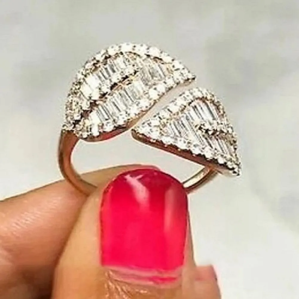 925 Silver Shiny stylish leaf shape for women Cubic Zircon oxide ring Women Jewelry Rings Statement