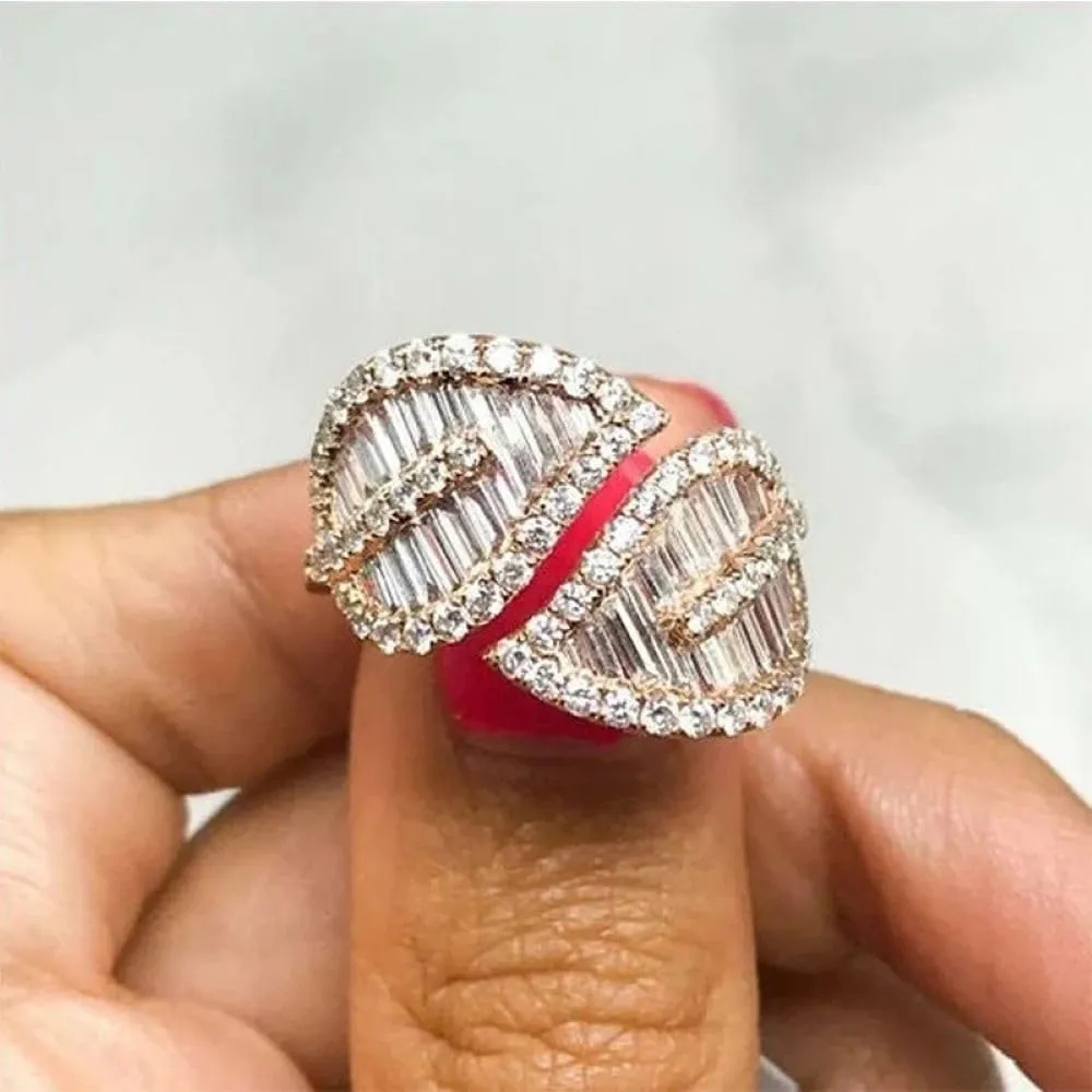 925 Silver Shiny stylish leaf shape for women Cubic Zircon oxide ring Women Jewelry Rings Statement