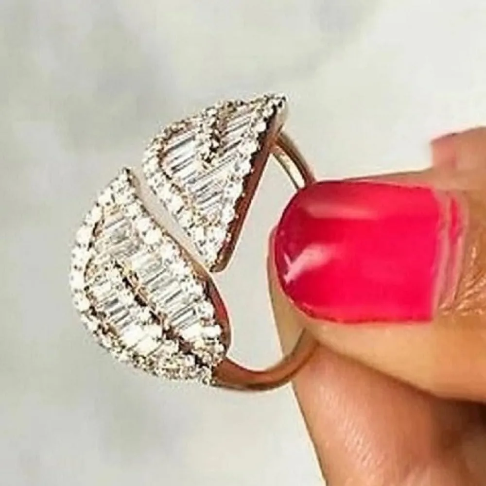925 Silver Shiny stylish leaf shape for women Cubic Zircon oxide ring Women Jewelry Rings Statement