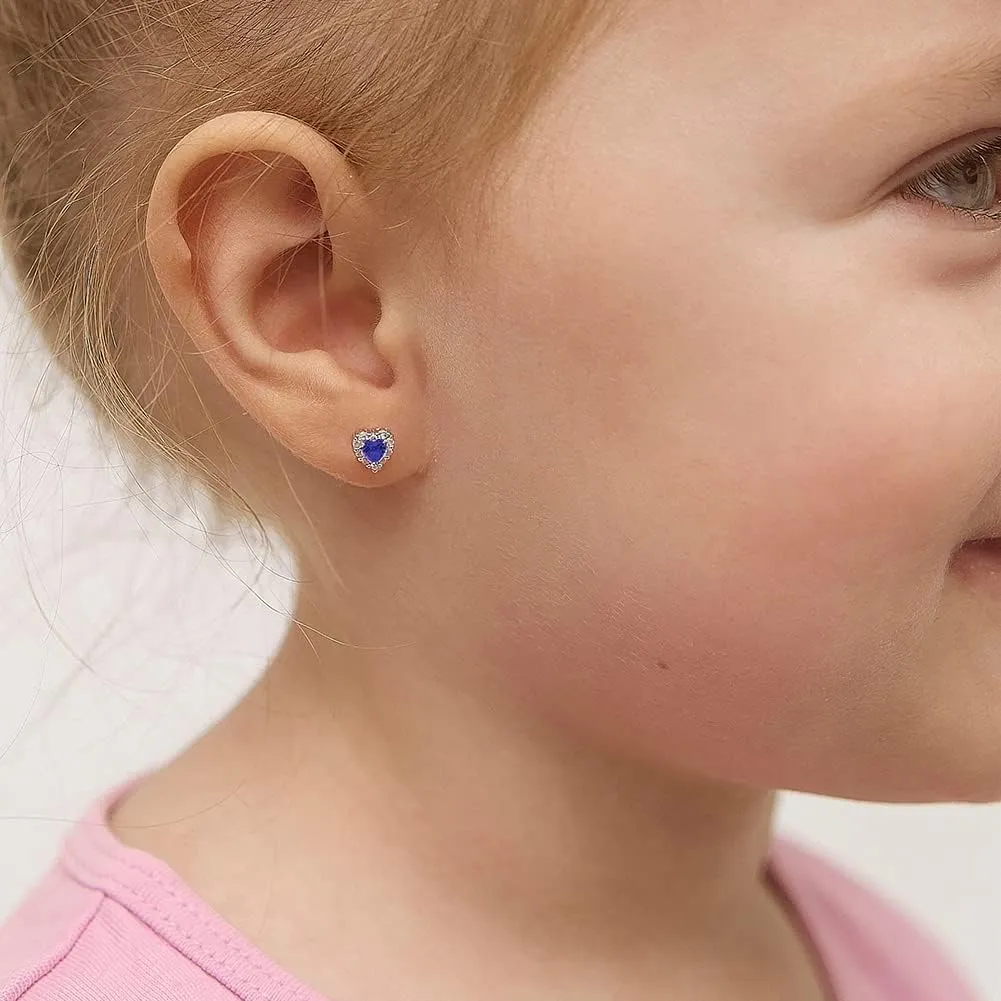 925 Sterling Silver 5mm Multi Cubic Zirconia Diva Heart-Shaped Earrings for Toddlers, Young Girls, and Teens - Brilliant CZ Earrings for Heart-Loving Girls - Adorable and Eye-Catching Jewelry