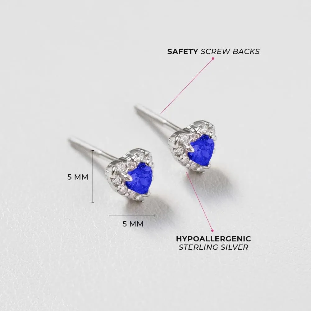 925 Sterling Silver 5mm Multi Cubic Zirconia Diva Heart-Shaped Earrings for Toddlers, Young Girls, and Teens - Brilliant CZ Earrings for Heart-Loving Girls - Adorable and Eye-Catching Jewelry