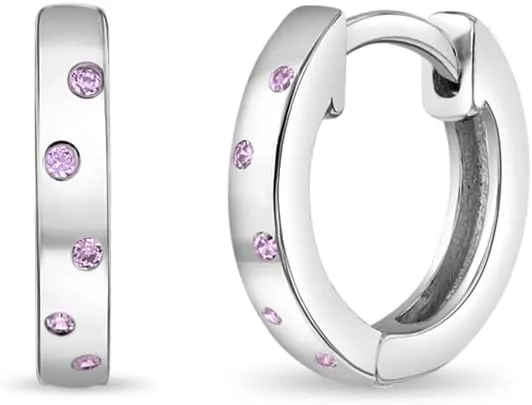 925 Sterling Silver Brilliant Dots Cubic Zirconia Huggie Hoop Earrings For Little Girls- Elegant & Shiny Sterling Silver Huggie Hoop Earrings Perfect For Young Teens- Best For Birthday Gift