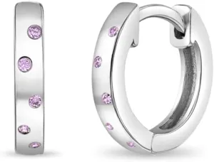 925 Sterling Silver Brilliant Dots Cubic Zirconia Huggie Hoop Earrings For Little Girls- Elegant & Shiny Sterling Silver Huggie Hoop Earrings Perfect For Young Teens- Best For Birthday Gift