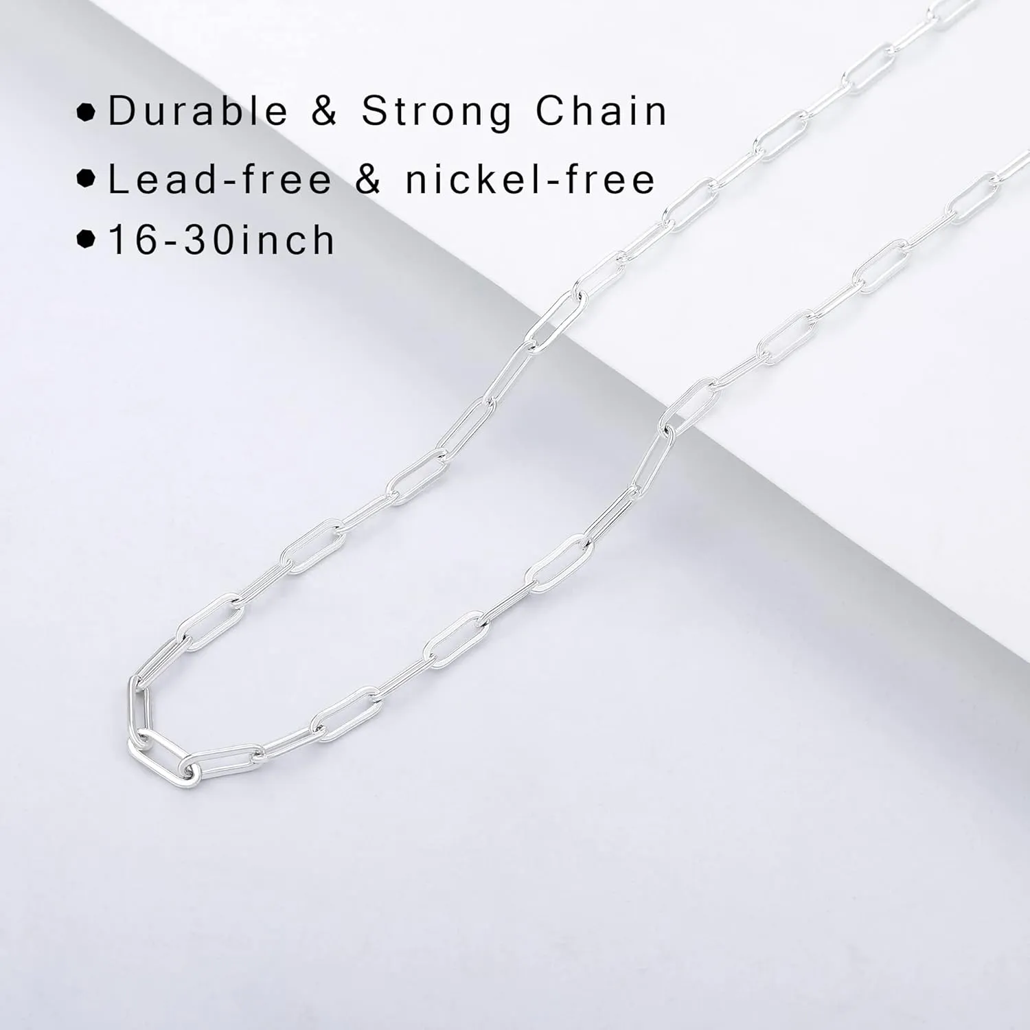 925 Sterling Silver Clasp Paperclip Chain Necklace for Women, 2.5mm/3mm/4mm/5mm Paperclip Chain for Women Silver Chain Necklace 16, 18, 20, 22, 24, 26, 30 Inches