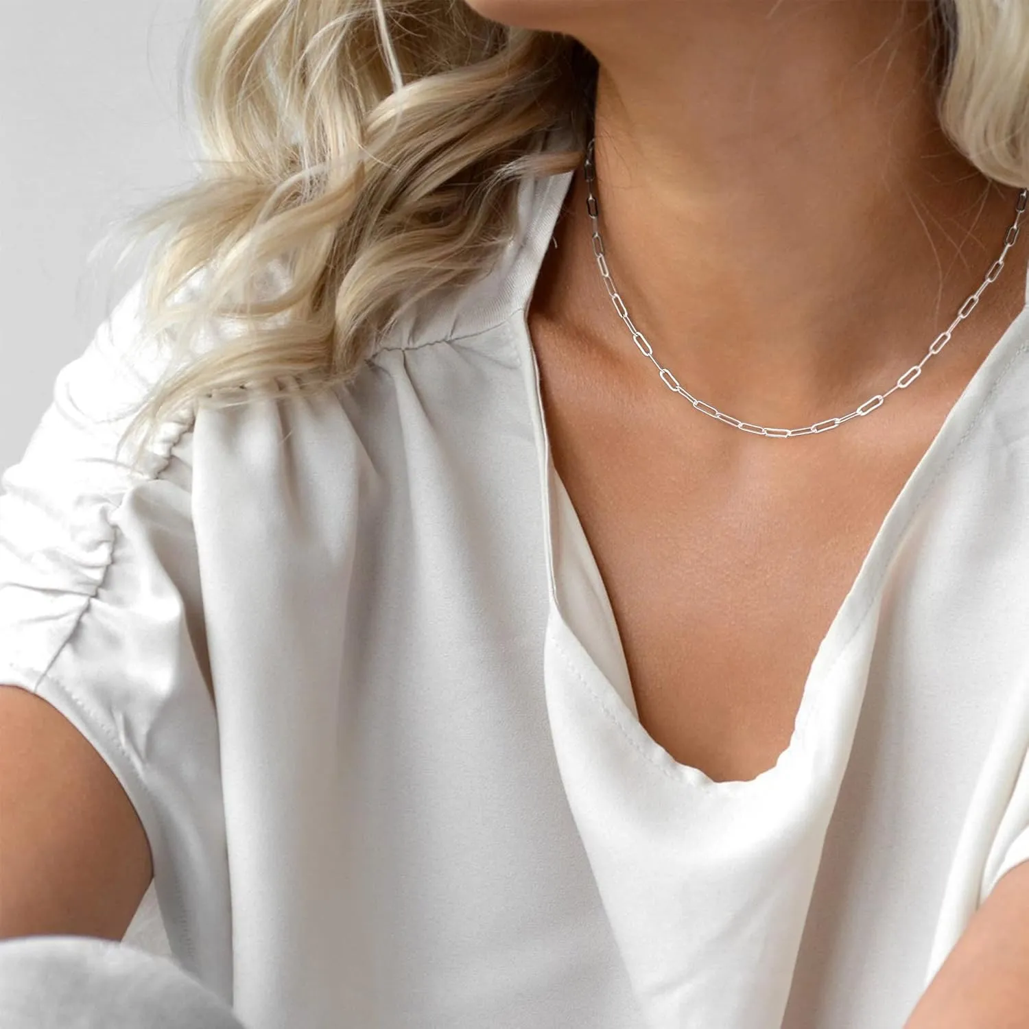 925 Sterling Silver Clasp Paperclip Chain Necklace for Women, 2.5mm/3mm/4mm/5mm Paperclip Chain for Women Silver Chain Necklace 16, 18, 20, 22, 24, 26, 30 Inches