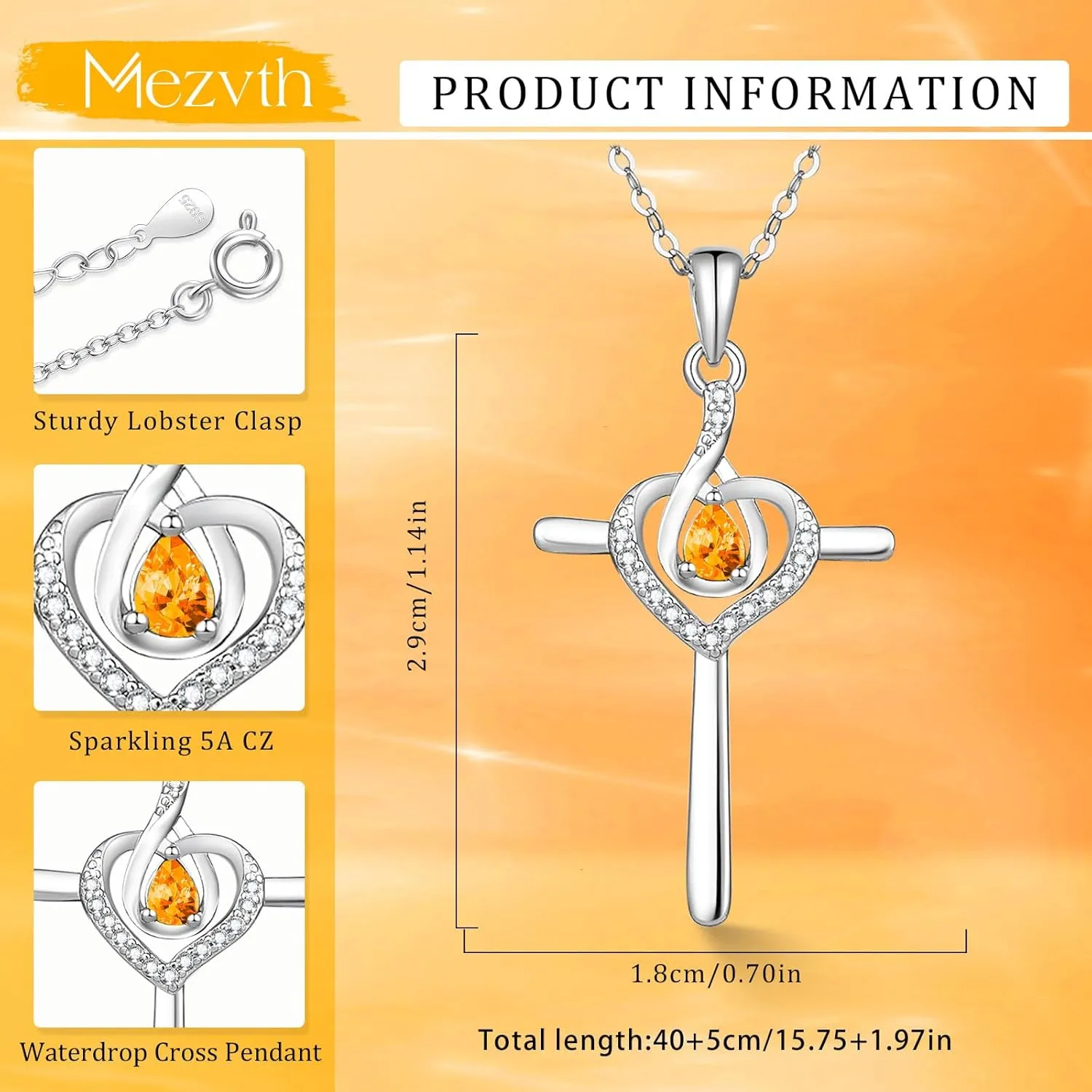 925 Sterling Silver Cross Birthstone Necklace for Women Cross Water Drop Pendant Necklaces Trendy Christmas Mothers Day Valentine's Day Anniversary Jewelry Gift for Women Her Wife Girlfriends (WaterDrop-10th)