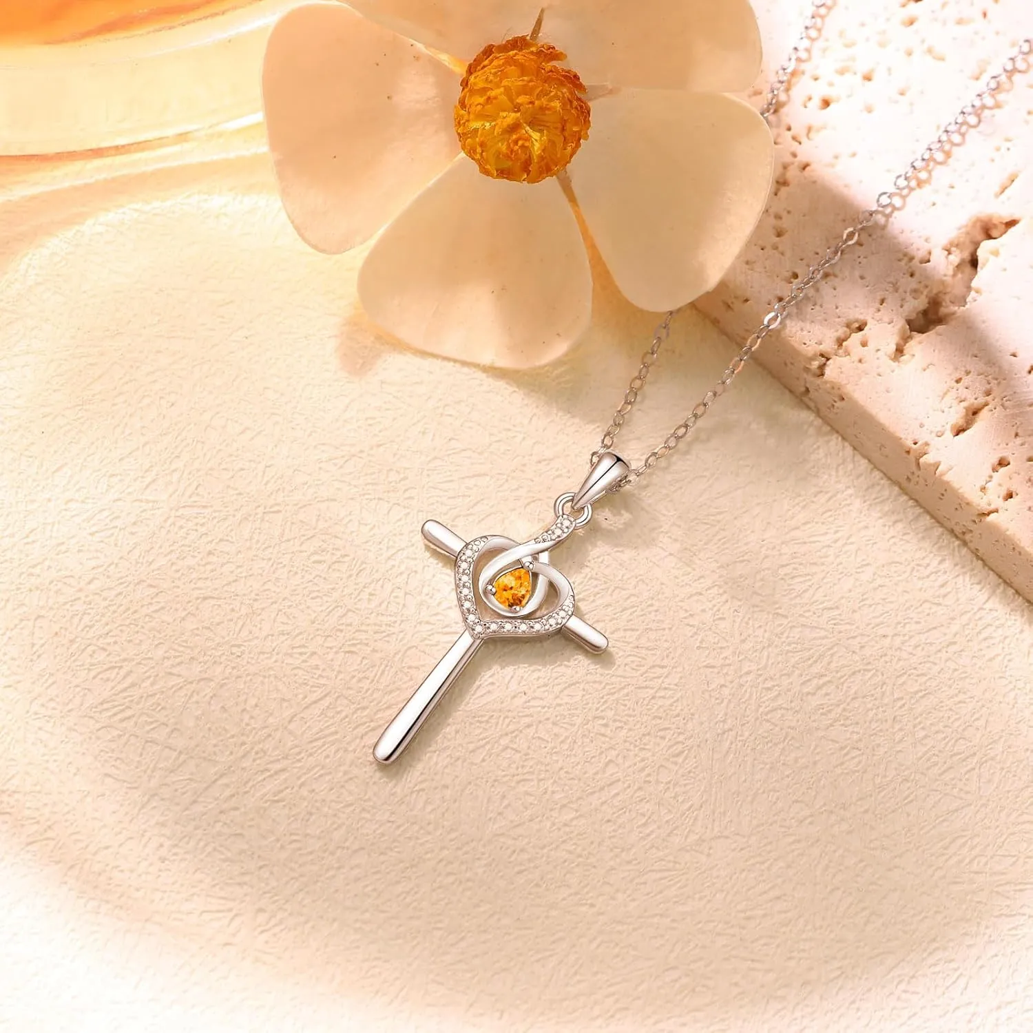 925 Sterling Silver Cross Birthstone Necklace for Women Cross Water Drop Pendant Necklaces Trendy Christmas Mothers Day Valentine's Day Anniversary Jewelry Gift for Women Her Wife Girlfriends (WaterDrop-10th)