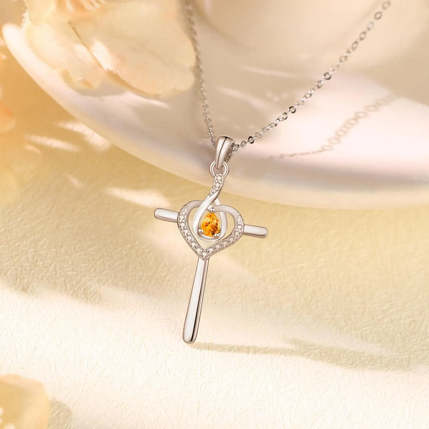 925 Sterling Silver Cross Birthstone Necklace for Women Cross Water Drop Pendant Necklaces Trendy Christmas Mothers Day Valentine's Day Anniversary Jewelry Gift for Women Her Wife Girlfriends (WaterDrop-10th)