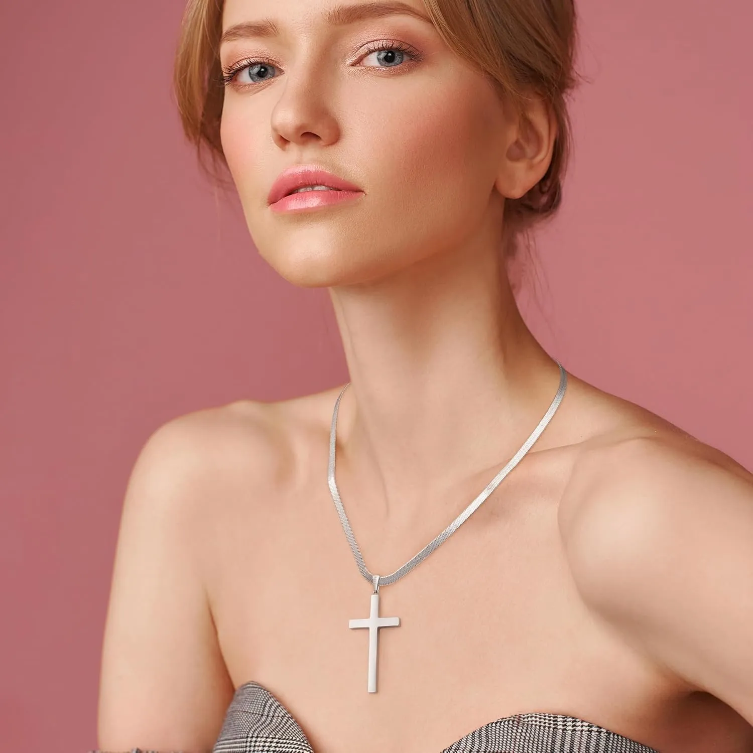 925 Sterling Silver Cross Necklace for Women, Womens Sterling Silver Cross Pendant Necklace with 4mm Real Silver Snake Chain, Womens Cross Necklaces Sturdy Shiny Non Tarnish 16-26 Inches