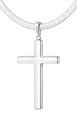 925 Sterling Silver Cross Necklace for Women, Womens Sterling Silver Cross Pendant Necklace with 4mm Real Silver Snake Chain, Womens Cross Necklaces Sturdy Shiny Non Tarnish 16-26 Inches