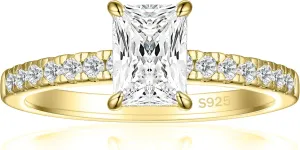 925 Sterling Silver Engagement Rings for Women Radiant Cut Cubic Zirconia Wedding Promise Rings for Her Size 4-12.5