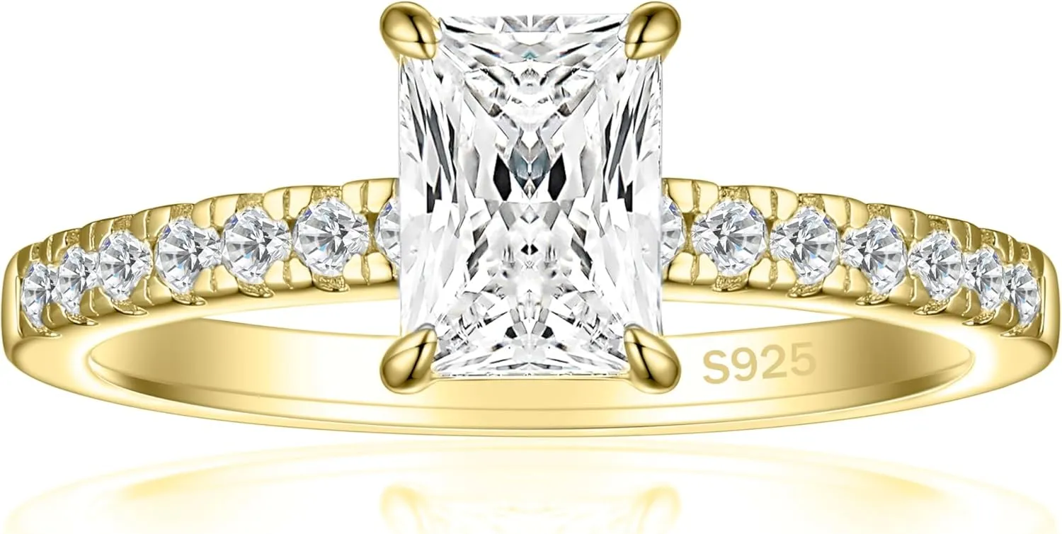 925 Sterling Silver Engagement Rings for Women Radiant Cut Cubic Zirconia Wedding Promise Rings for Her Size 4-12.5