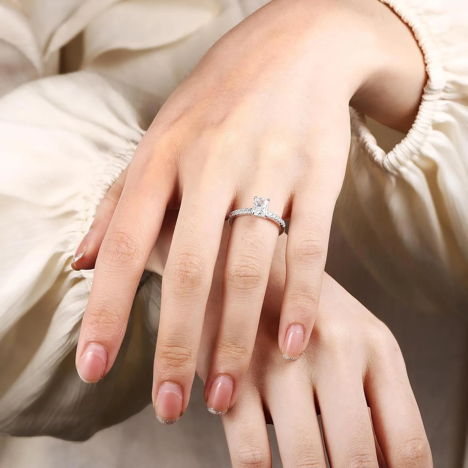 925 Sterling Silver Engagement Rings for Women Radiant Cut Cubic Zirconia Wedding Promise Rings for Her Size 4-12.5