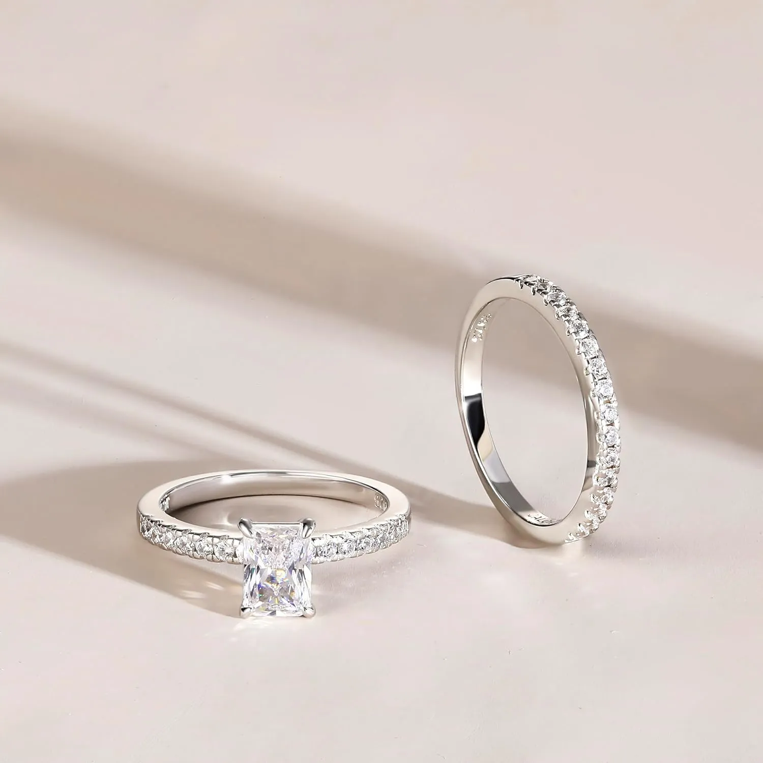 925 Sterling Silver Engagement Rings for Women Radiant Cut Cubic Zirconia Wedding Promise Rings for Her Size 4-12.5