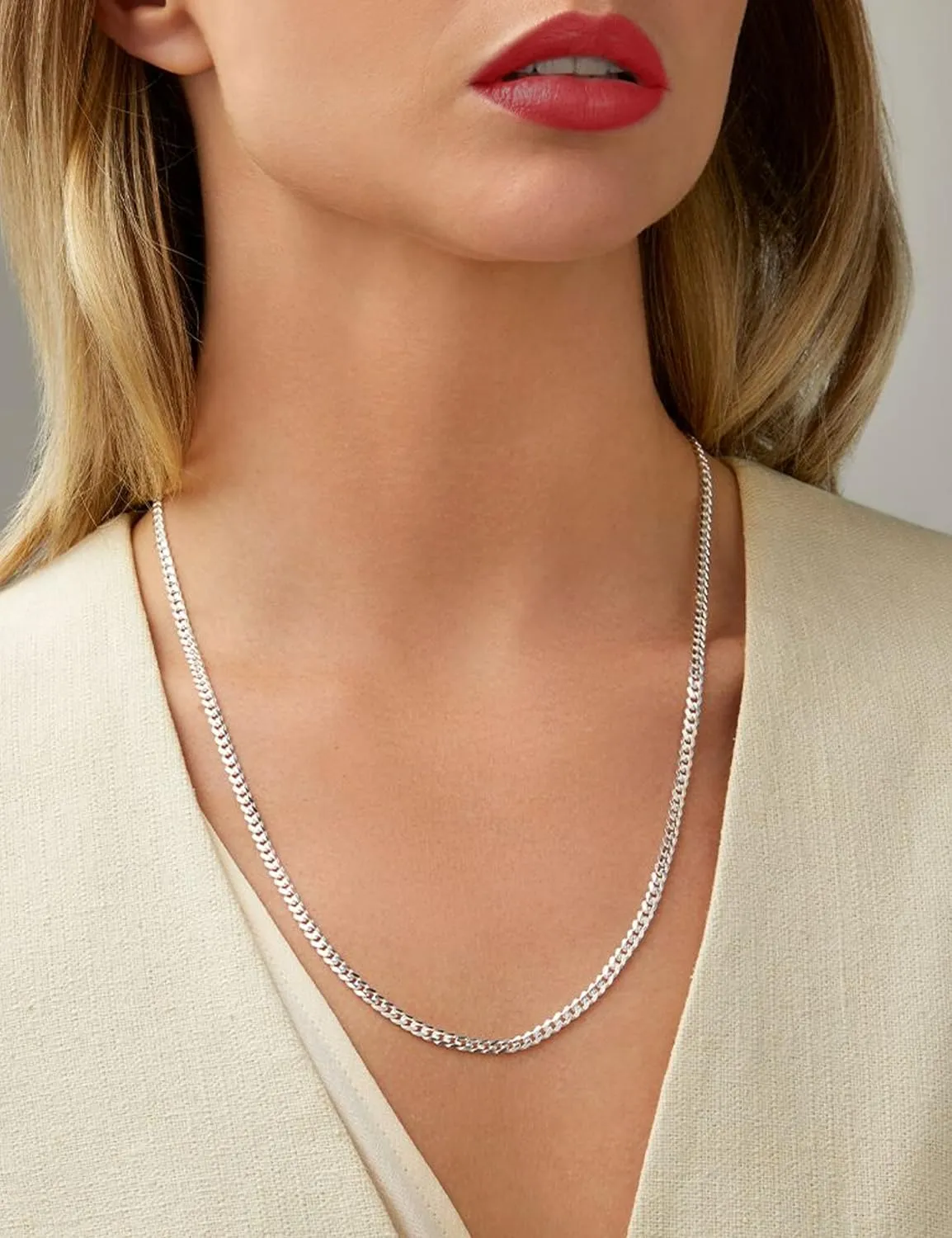 925 Sterling Silver Figaro/Cuban Chain Necklace for Men Diamond Cut Silver Link Chain for Women 16-30 Inches