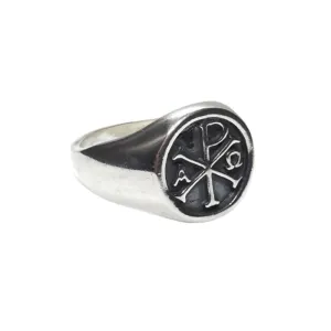925 Sterling Silver Men Ring, Alpha Omega Chi Rho Ring, Chi Rho Signet Rings For Men, Turkish Handmade Mens Ring, Mens Christian Signet Ring Chi Rho, Ottoman Ring Silver, Gift For Him