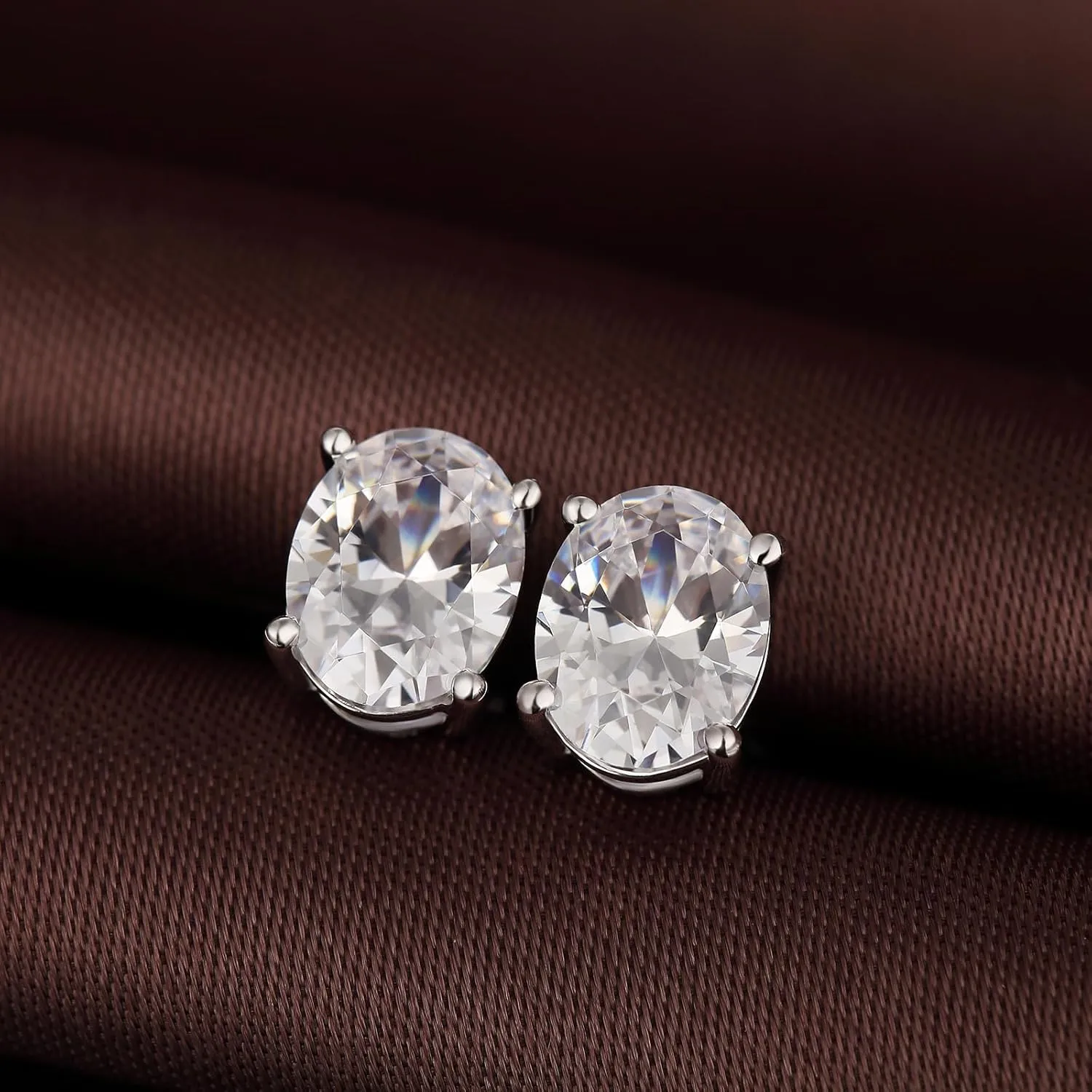 925 Sterling Silver Oval Brilliant Lab Simulation Diamond Stud Earrings 5A Cubic Zirconia Stud Earrings Hypoallergenic White Gold Plated (4MM to 7MM)