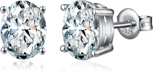 925 Sterling Silver Oval Brilliant Lab Simulation Diamond Stud Earrings 5A Cubic Zirconia Stud Earrings Hypoallergenic White Gold Plated (4MM to 7MM)