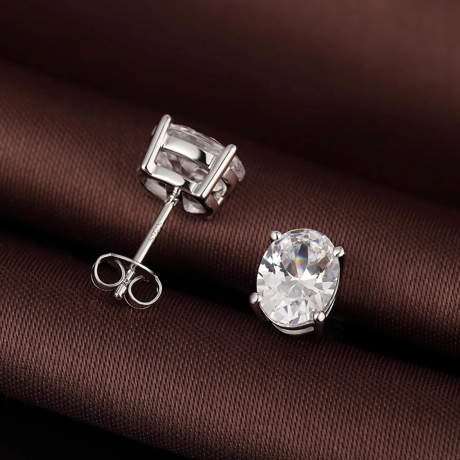 925 Sterling Silver Oval Brilliant Lab Simulation Diamond Stud Earrings 5A Cubic Zirconia Stud Earrings Hypoallergenic White Gold Plated (4MM to 7MM)