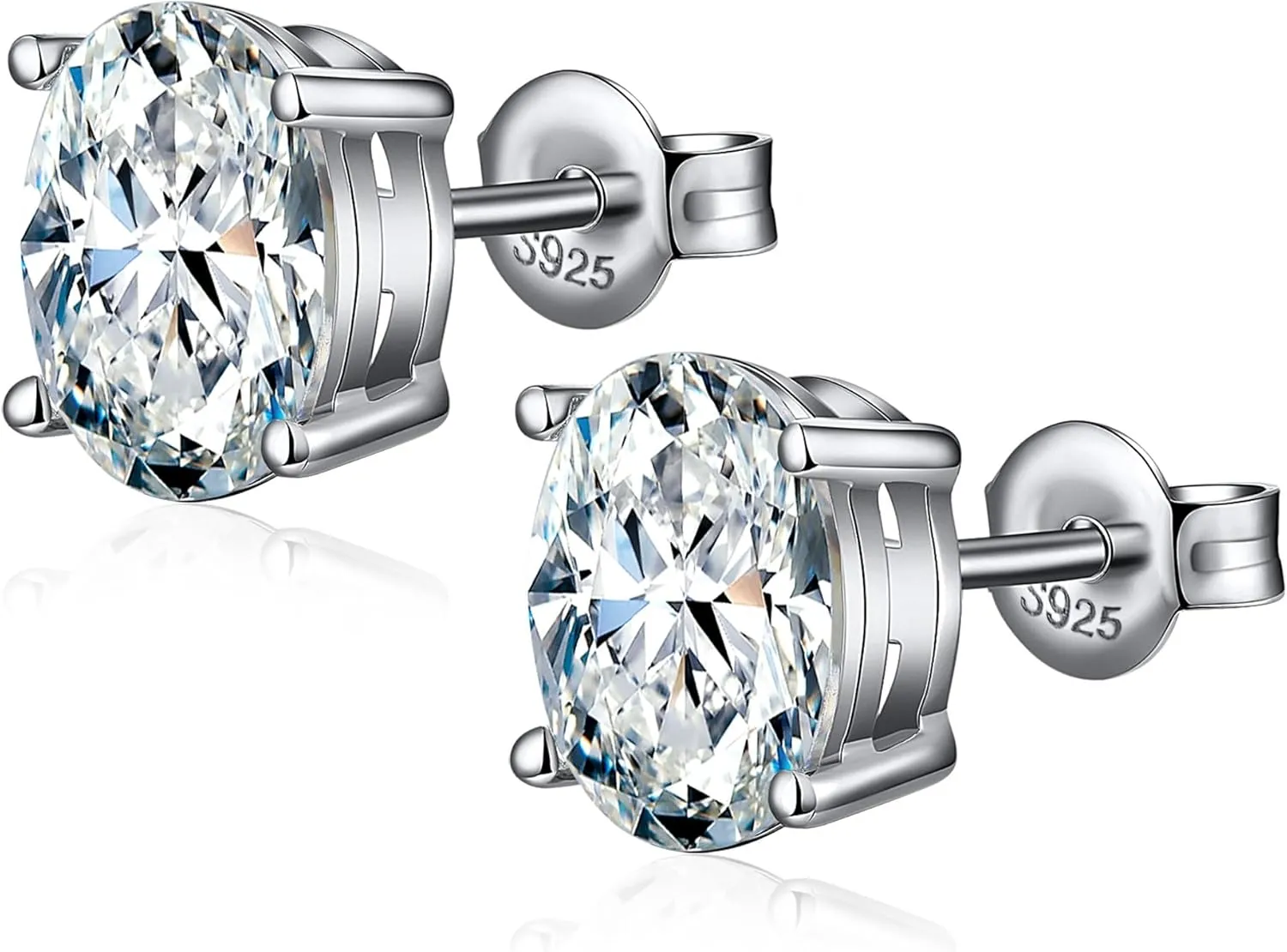 925 Sterling Silver Oval Brilliant Lab Simulation Diamond Stud Earrings 5A Cubic Zirconia Stud Earrings Hypoallergenic White Gold Plated (4MM to 7MM)