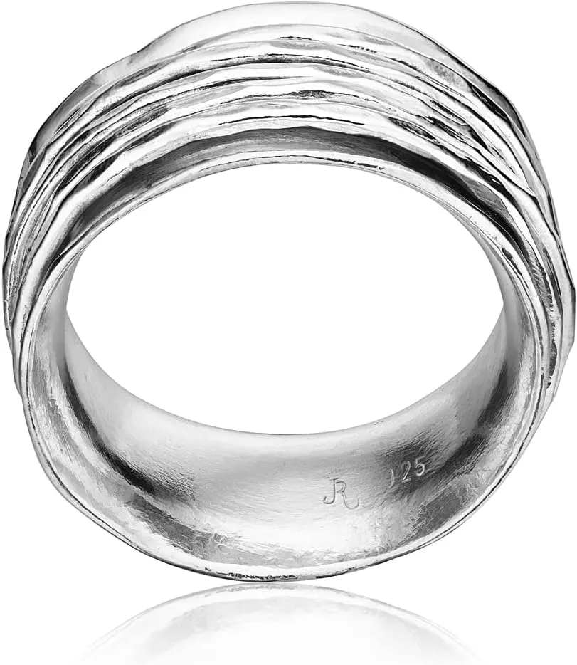 925 Sterling Silver Rotating Spinner Band Ring Wrapped With 5 Hammerd Spinner Rings, Stylish, Hypoallergenic, Nickel & Lead-free, Artisan Handcrafted Designer Collection, Made in Israel