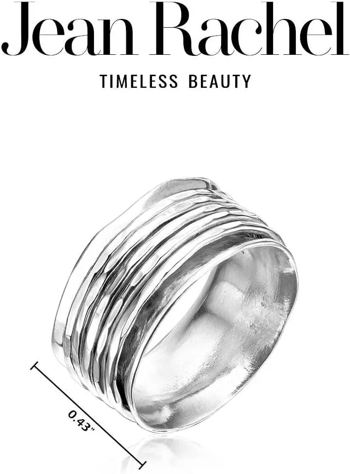 925 Sterling Silver Rotating Spinner Band Ring Wrapped With 5 Hammerd Spinner Rings, Stylish, Hypoallergenic, Nickel & Lead-free, Artisan Handcrafted Designer Collection, Made in Israel