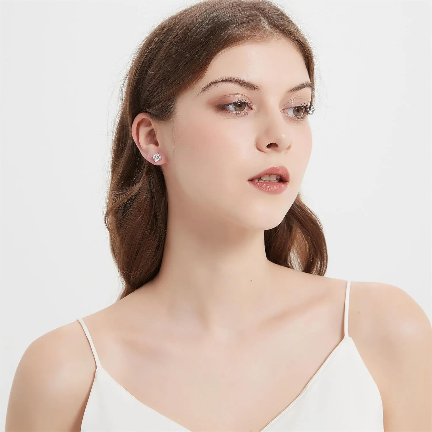 925 Sterling Silver Round Brilliant Cut & Princess Cut Cubic Zirconia Stud Earrings for Women Men Hypoallergenic Silver Post Stud Earrings Nickel Free Fine Jewelry (With Gift Box)