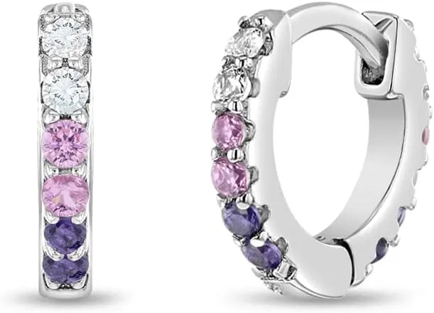 925 Sterling Silver Small & Cute 7mm Cubic Zirconia Extra Small Huggie Hoop Earrings for Girls - Fashionable Pave CZ Earrings for Infants & Toddlers - Great Tiny Gift for Birthdays
