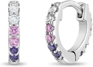 925 Sterling Silver Small & Cute 7mm Cubic Zirconia Extra Small Huggie Hoop Earrings for Girls - Fashionable Pave CZ Earrings for Infants & Toddlers - Great Tiny Gift for Birthdays
