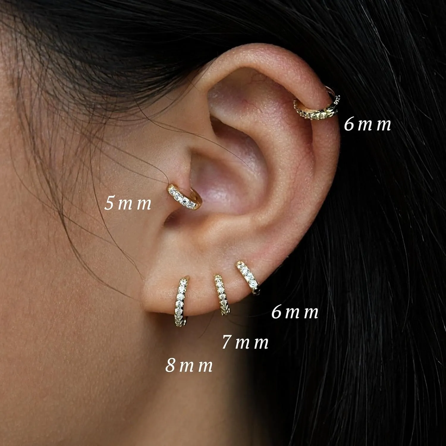 925 Sterling Silver Small Gold Huggie Hoop Earrings for Women,14K Gold Plated Cubic Zirconia Tiny Hoops for Cartilage, Helix, Tragus, Dainty Lightweight Hypoallergenic Earrings (Gold, 8mm)