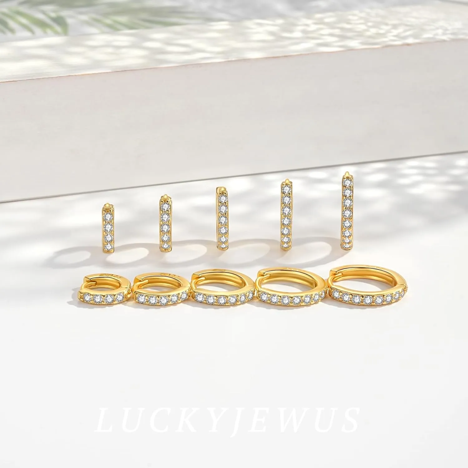 925 Sterling Silver Small Gold Huggie Hoop Earrings for Women,14K Gold Plated Cubic Zirconia Tiny Hoops for Cartilage, Helix, Tragus, Dainty Lightweight Hypoallergenic Earrings (Gold, 8mm)