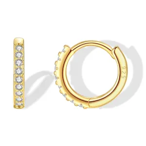 925 Sterling Silver Small Gold Huggie Hoop Earrings for Women,14K Gold Plated Cubic Zirconia Tiny Hoops for Cartilage, Helix, Tragus, Dainty Lightweight Hypoallergenic Earrings (Gold, 8mm)