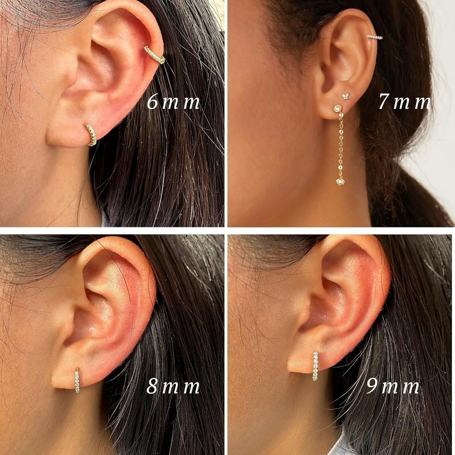925 Sterling Silver Small Gold Huggie Hoop Earrings for Women,14K Gold Plated Cubic Zirconia Tiny Hoops for Cartilage, Helix, Tragus, Dainty Lightweight Hypoallergenic Earrings (Gold, 8mm)