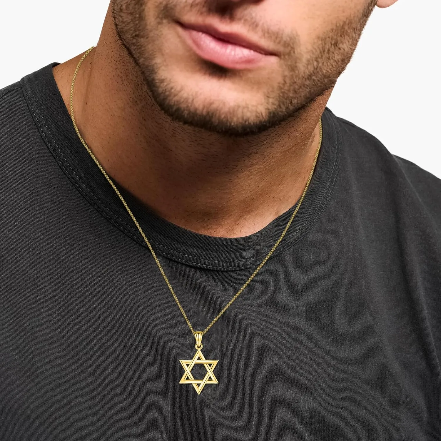 925 Sterling Silver Star of David Pendant Necklace with Stainless Steel Chain