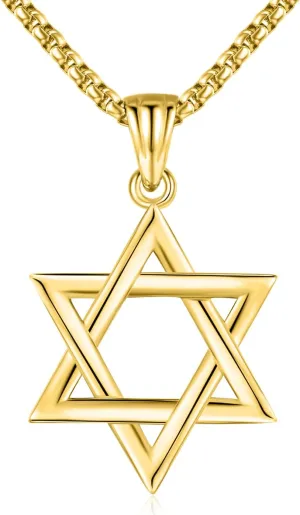 925 Sterling Silver Star of David Pendant Necklace with Stainless Steel Chain
