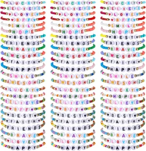 96 Pcs Beaded Friendship Bracelets Bulk Inspirational Stretch Bracelets Y2k Colorful Cute Adjustable Jewelry for Rainbow Princess Summer Beach Women Party Favors Friend Gifts