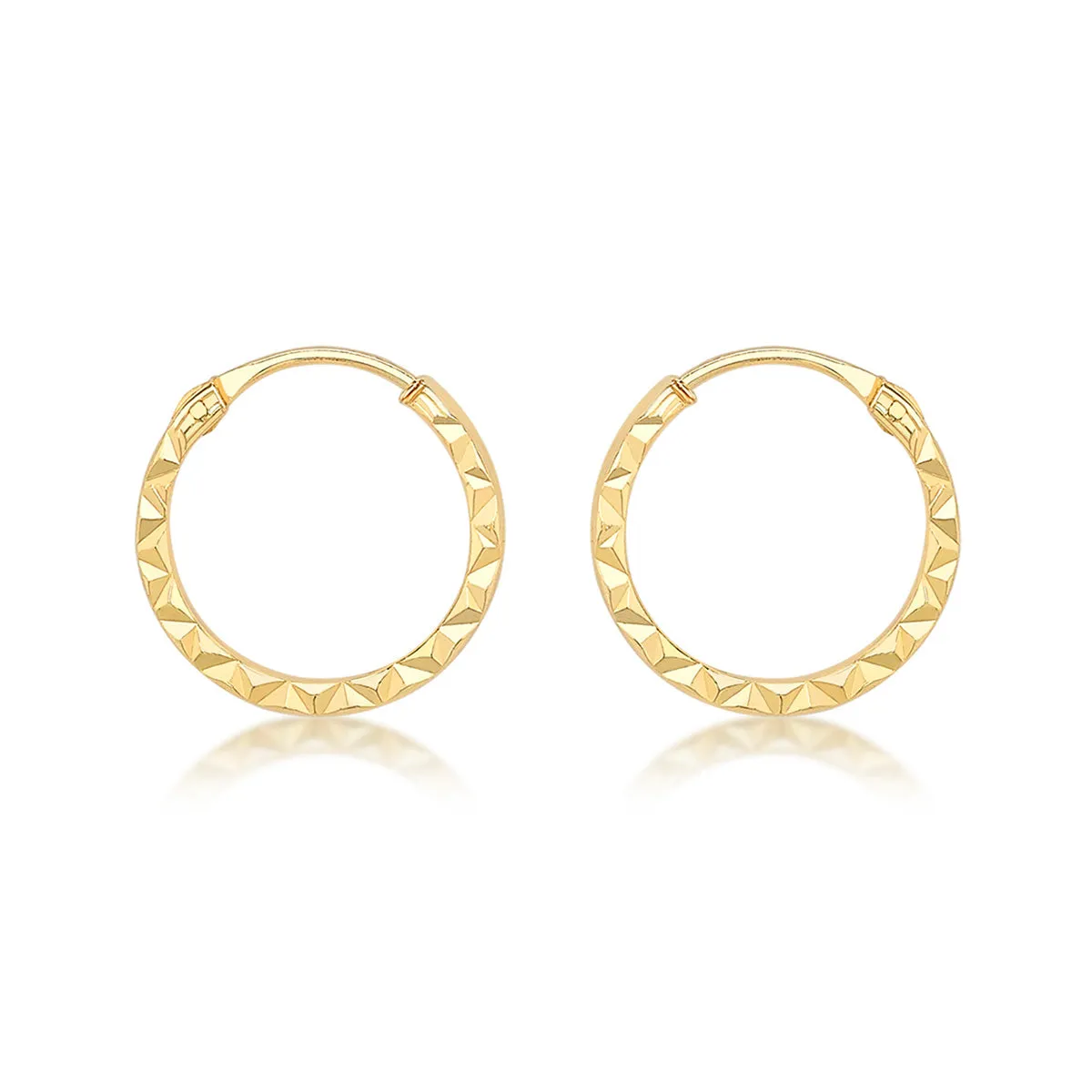 9K Yellow Gold Diamond Cut Trendy Hoop Earrings