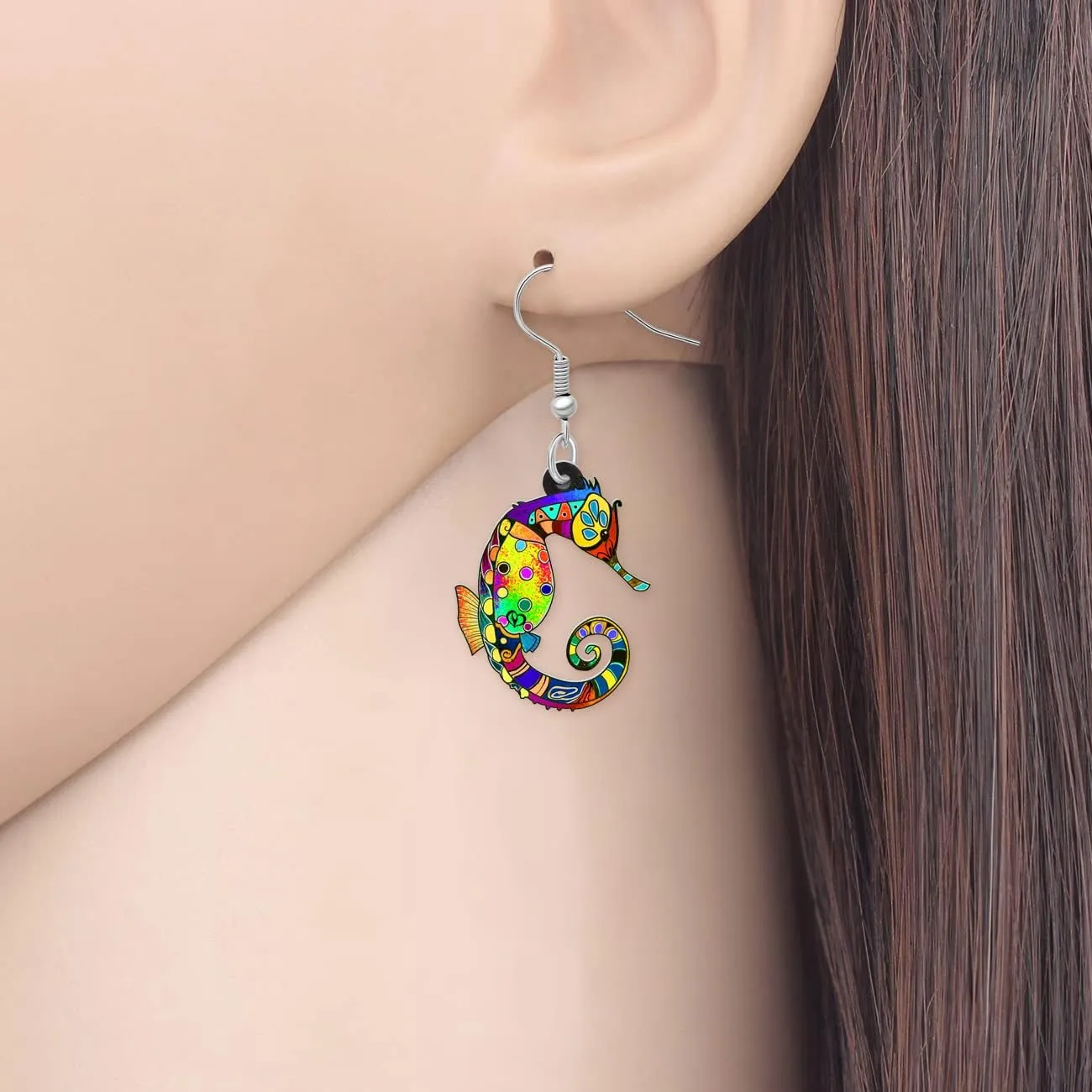 Acrylic Cute Ocean Seahorse Earrings Dangle Novelty Hippocampus Jewelry Earrings for Women Trendy Gifts